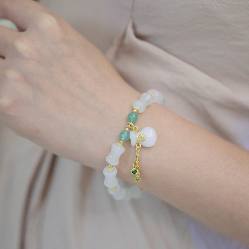 Natural White Jade • Bamboo Bracelet