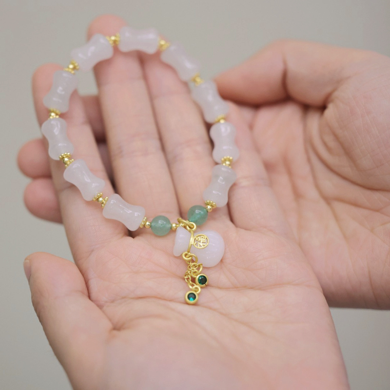 Natural White Jade • Bamboo Bracelet