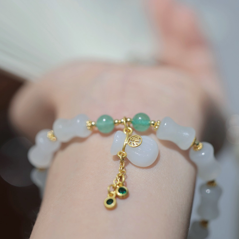 Natural White Jade • Bamboo Bracelet