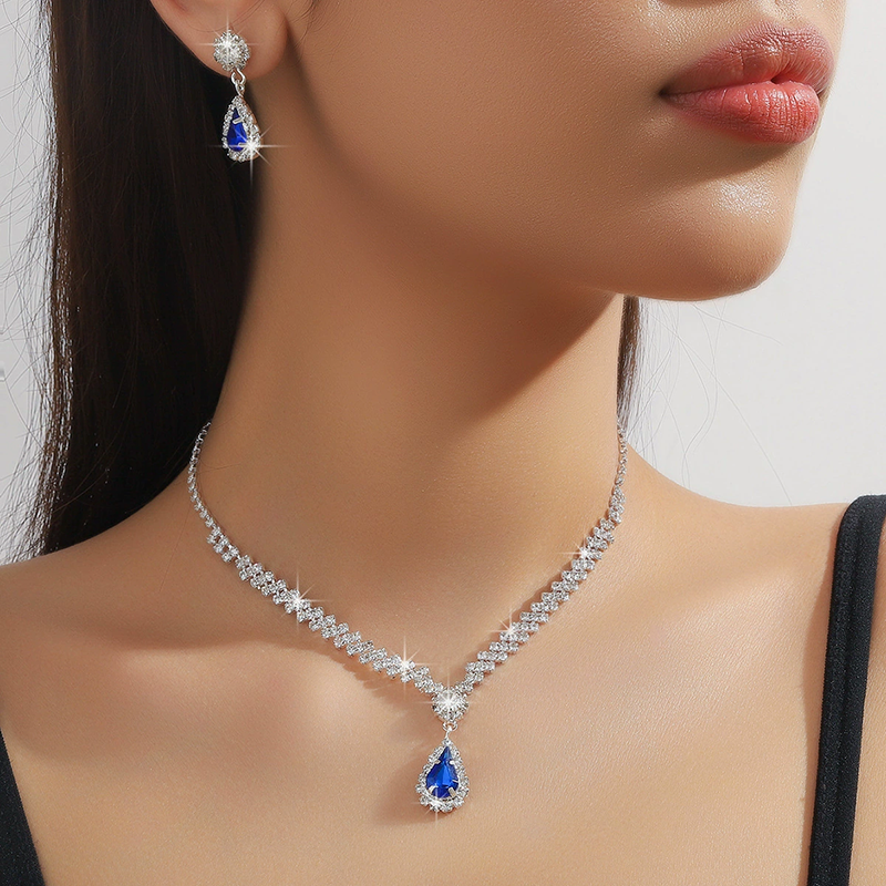 Natural Crystal Zircon Necklace Earrings Bracelet