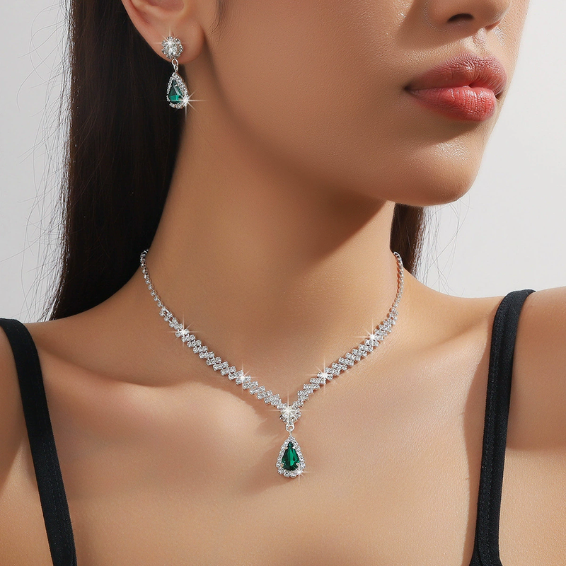 Natural Crystal Zircon Necklace Earrings Bracelet