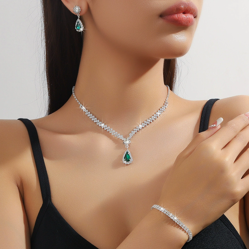 Natural Crystal Zircon Necklace Earrings Bracelet