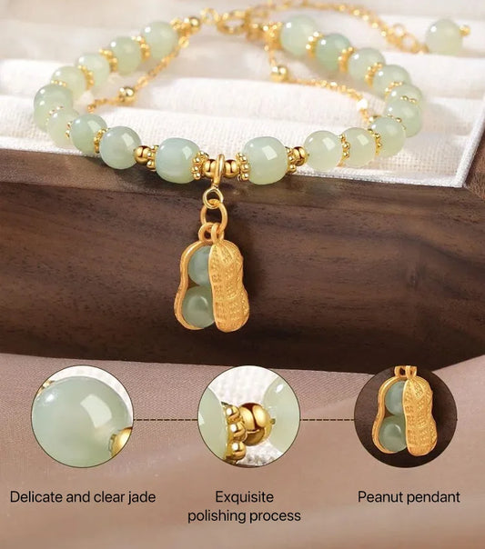 ๐Natural jade bracelet with peanut pendant