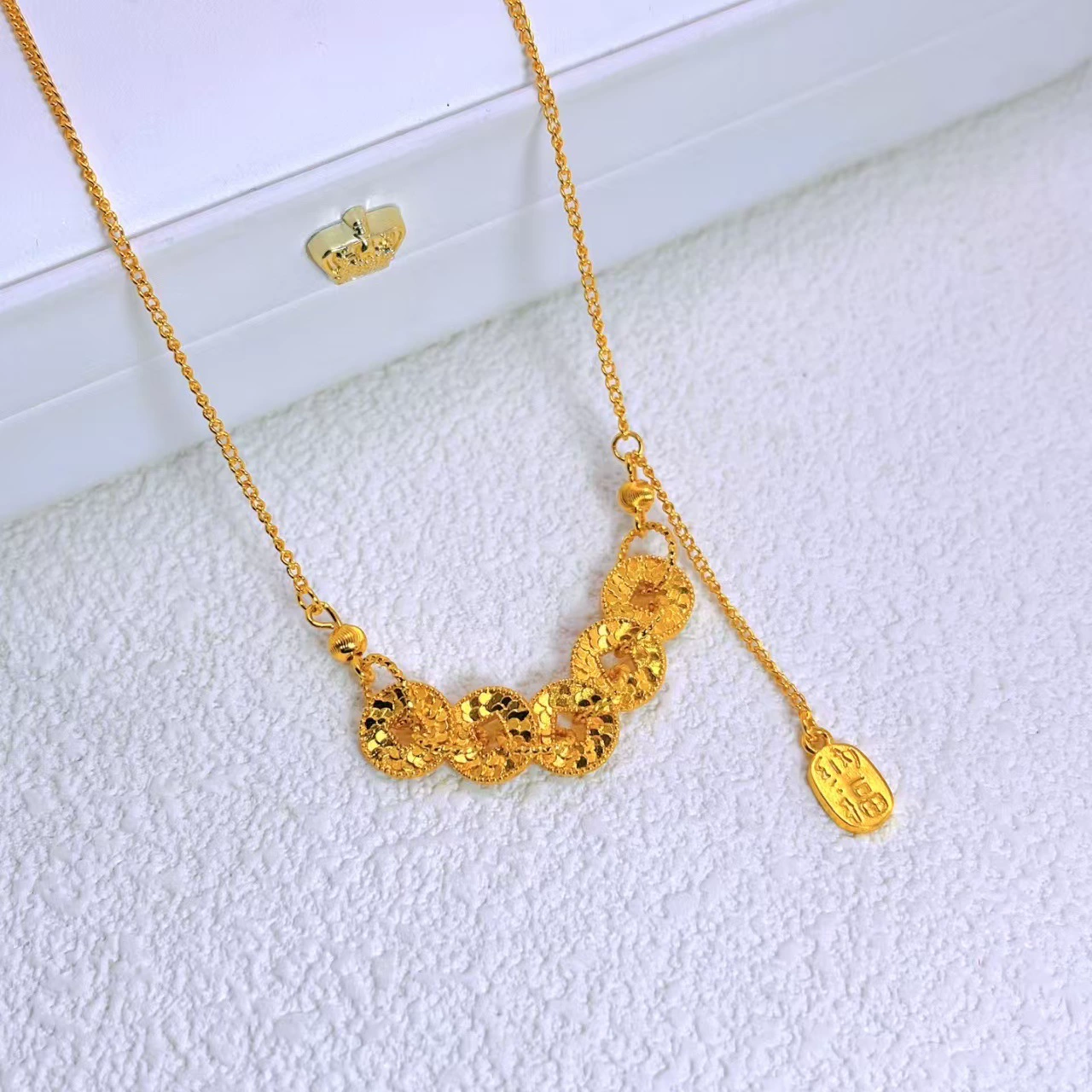 Crushed ice gold coin bracelet necklace