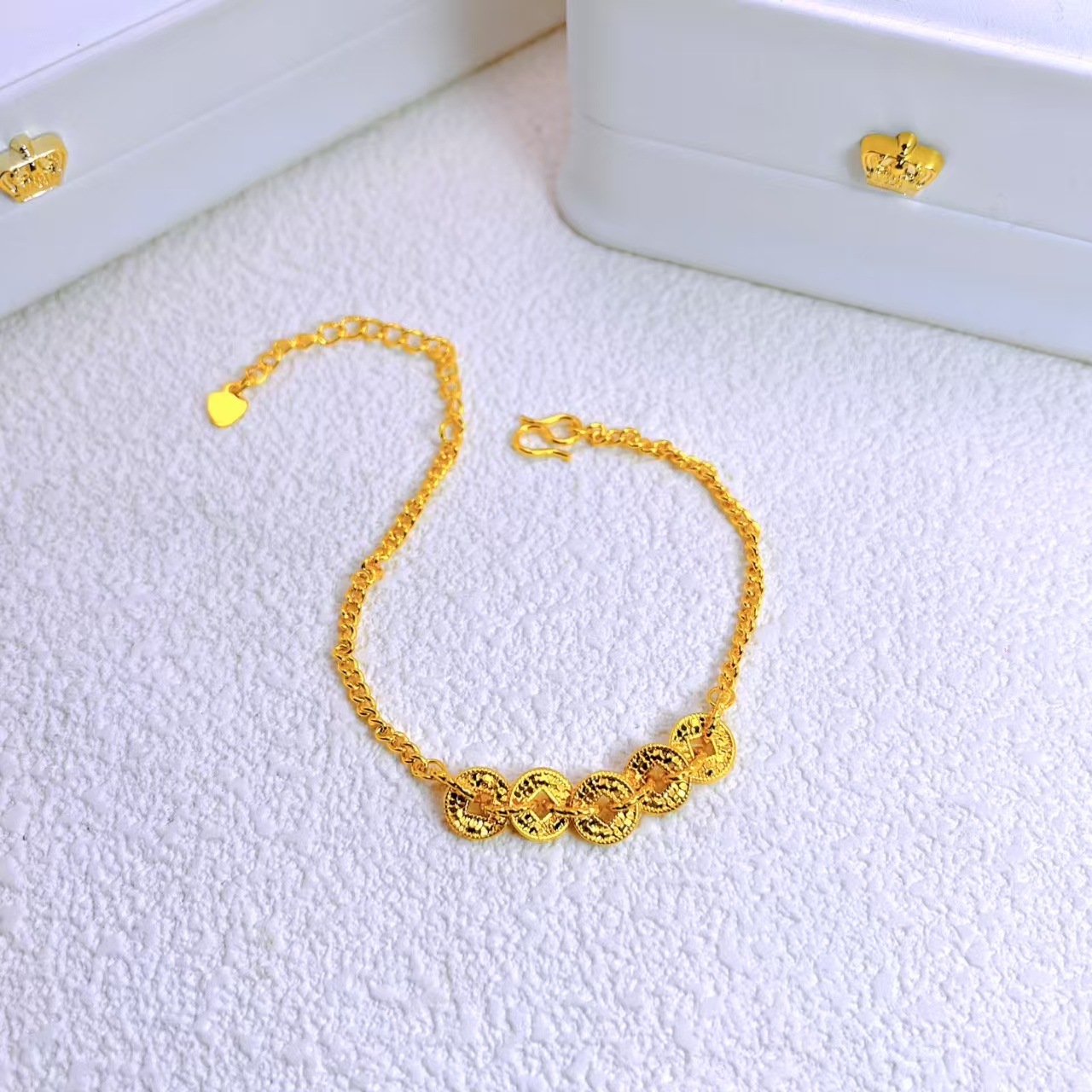 Crushed ice gold coin bracelet necklace