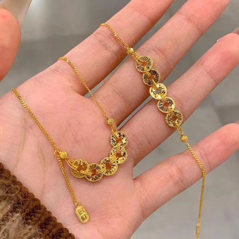 Crushed ice gold coin bracelet necklace