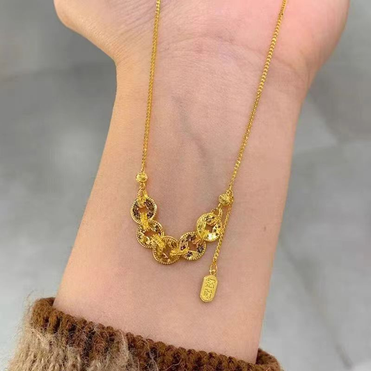 Crushed ice gold coin bracelet necklace