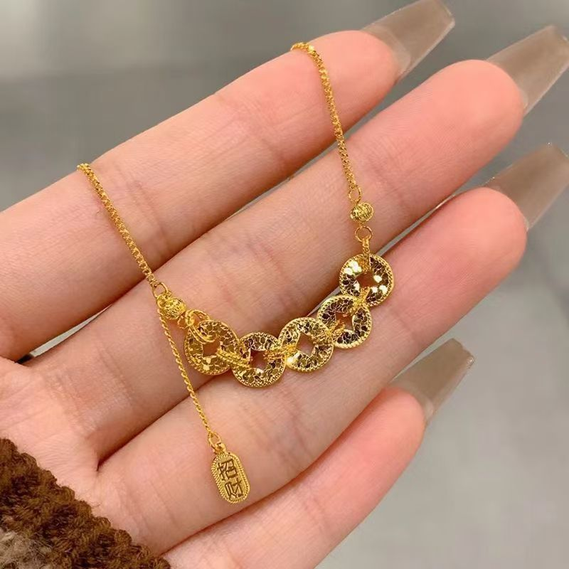 Crushed ice gold coin bracelet necklace