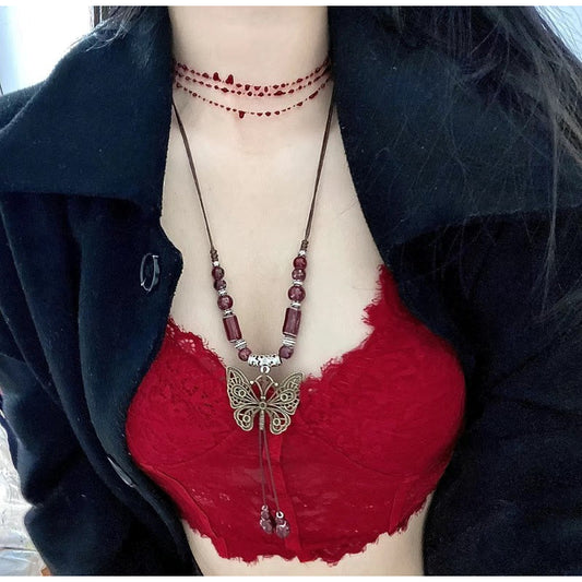 Blood Red Minimalist Necklace Bracelet