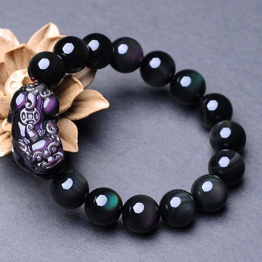 PiYao • Natural Double Rainbow Eye Obsidian Bracelet