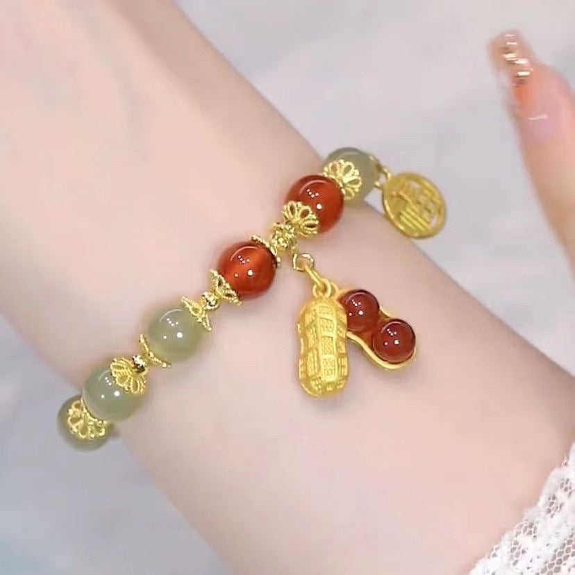 💖Natural jade bracelet with peanut pendant
