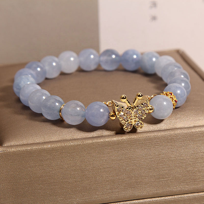 Exquisita pulsera de cristal natural de mariposa con diamantes