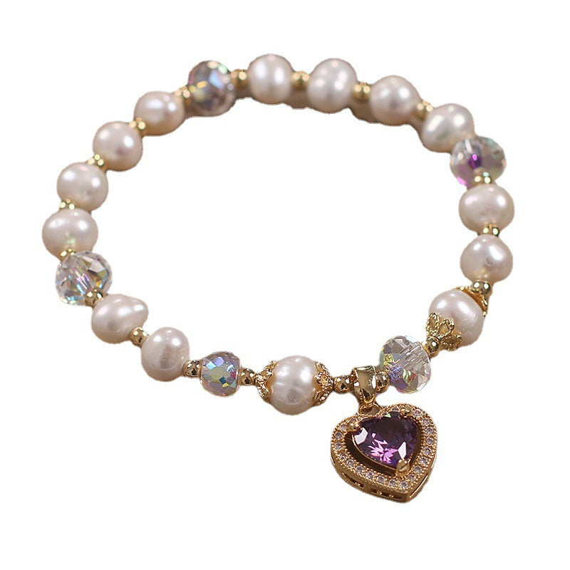 Amethyst heart natural freshwater pearl bracelet