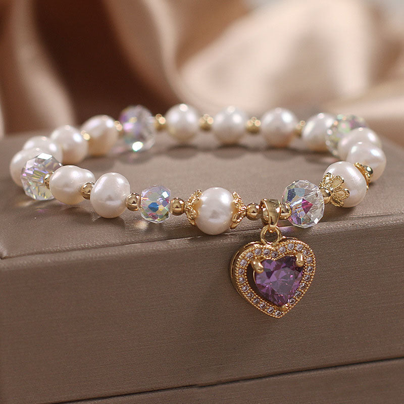 Amethyst heart natural freshwater pearl bracelet