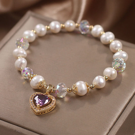 Amethyst heart natural freshwater pearl bracelet