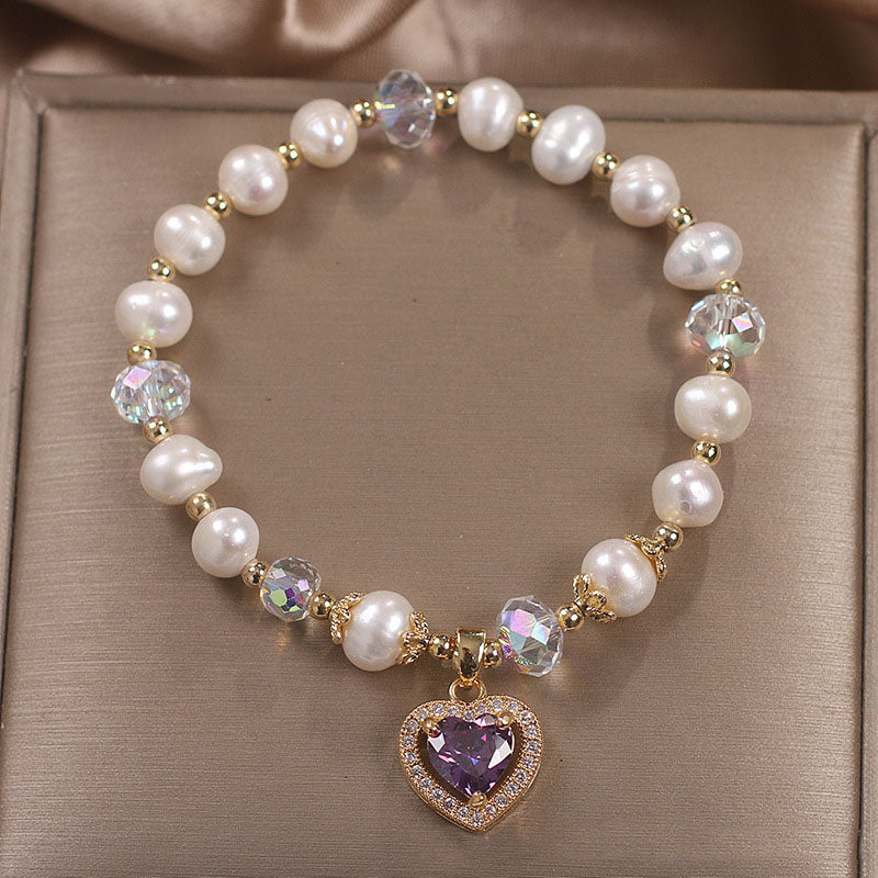 Amethyst heart natural freshwater pearl bracelet