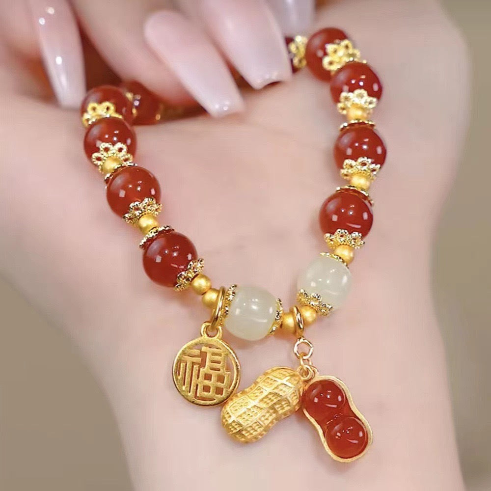 💖Natural jade bracelet with peanut pendant