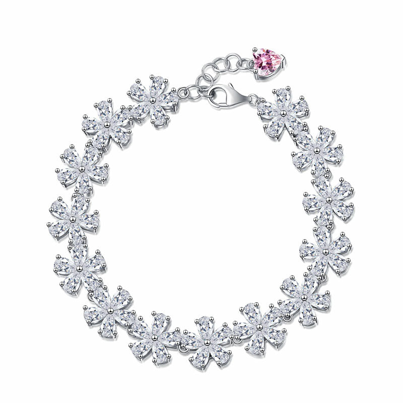 Flower natural diamond heart bracelet