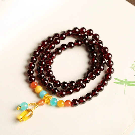 Natural Garnet Beeswax Bracelet