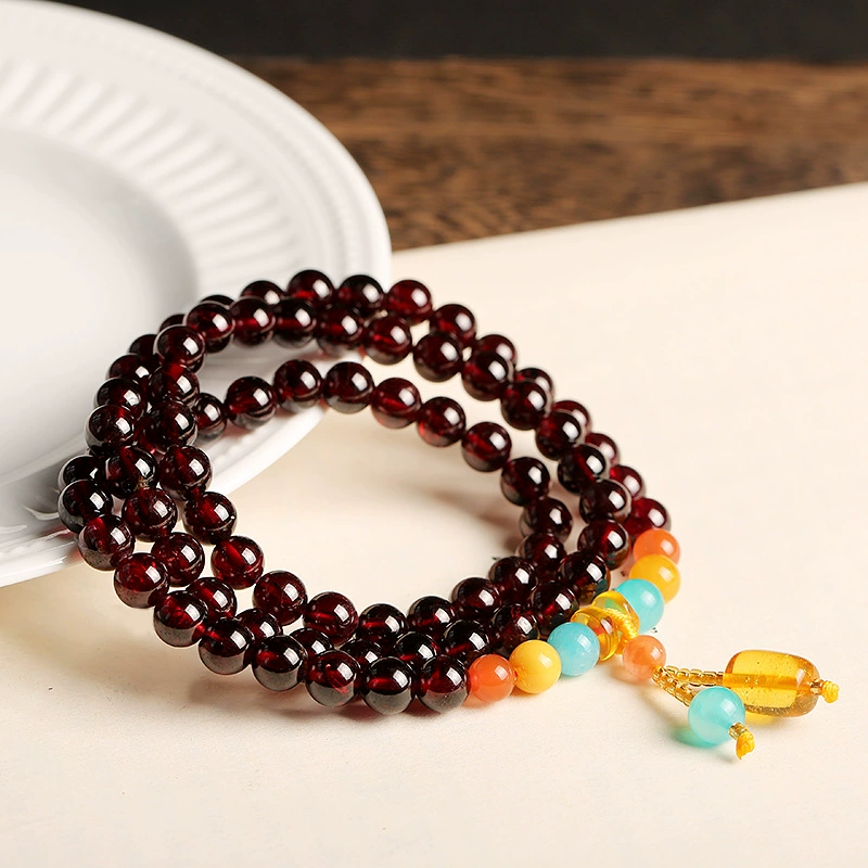 Natural Garnet Beeswax Bracelet