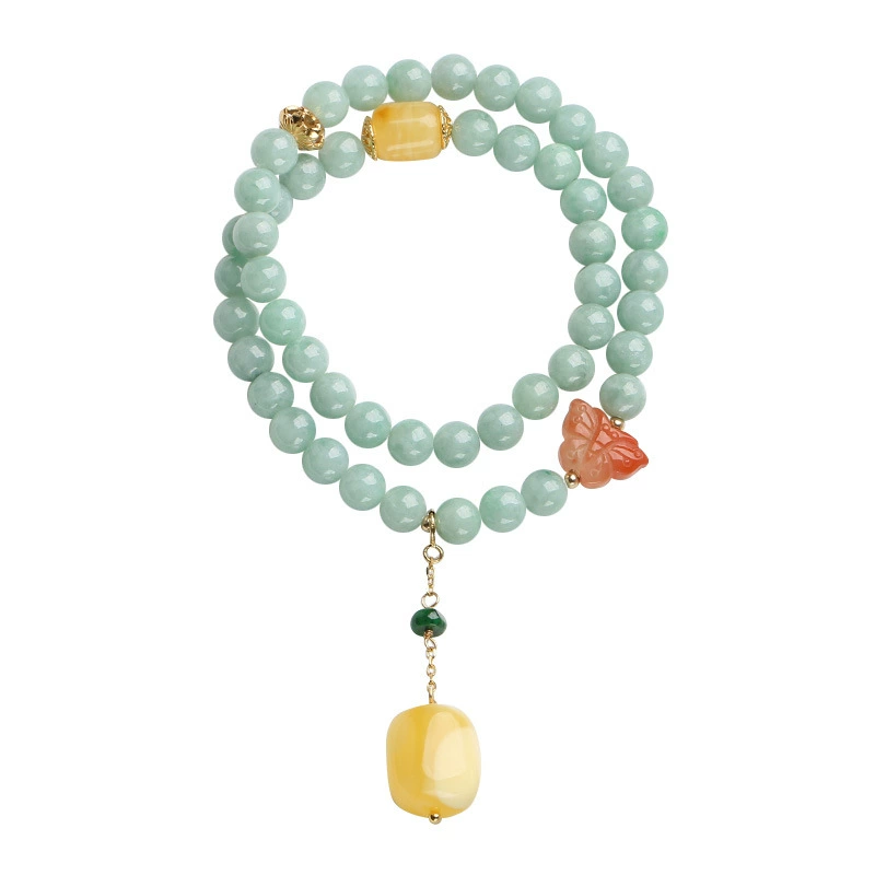 Beeswax Pendant Natural Emerald Jade Stone Bracelet