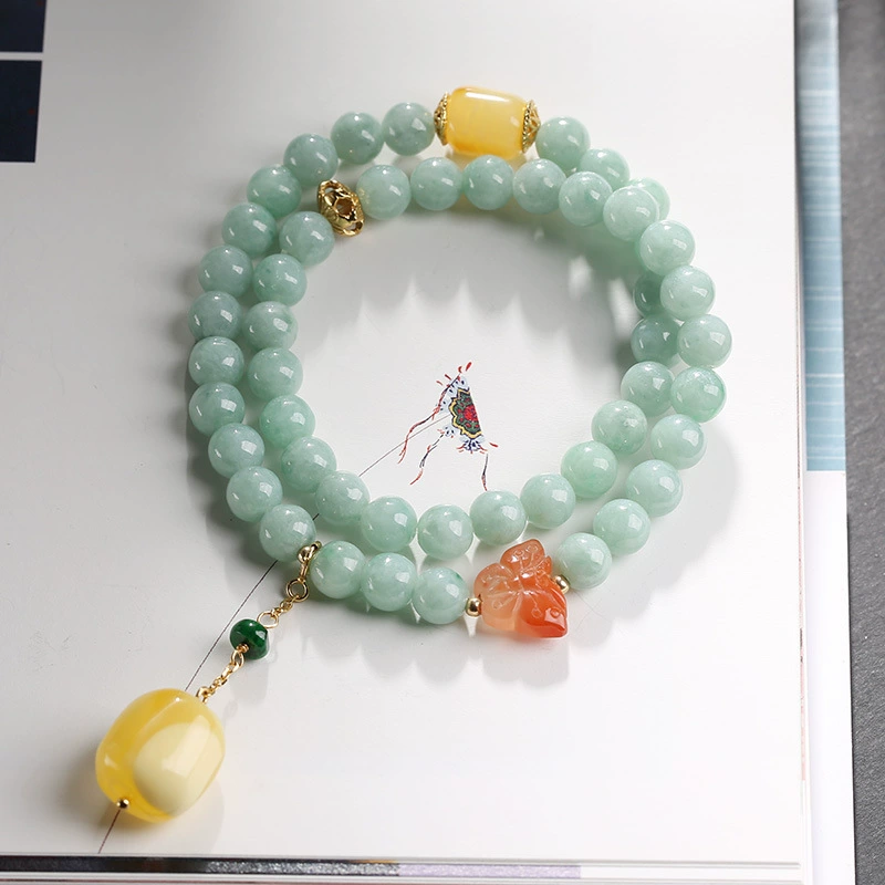 Beeswax Pendant Natural Emerald Jade Stone Bracelet