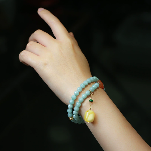 Beeswax Pendant Natural Emerald Jade Stone Bracelet