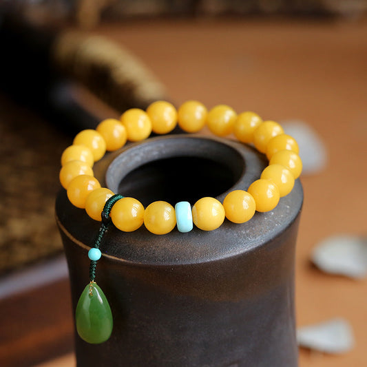 Jade Pendant Natural Beeswax Bracelet