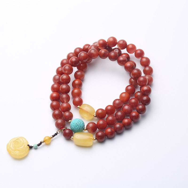 Beeswax Rose Natural Agate Bracelet