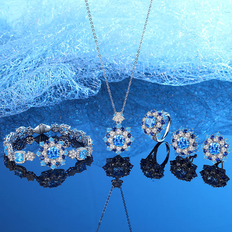 Sea blue natural diamond necklace ring earring bracelet