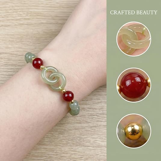Círculos entrelazados · Pulsera de piedra de jade esmeralda
