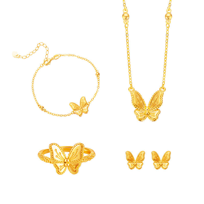 Gold Butterfly Ring Earrings Necklace Bracelet