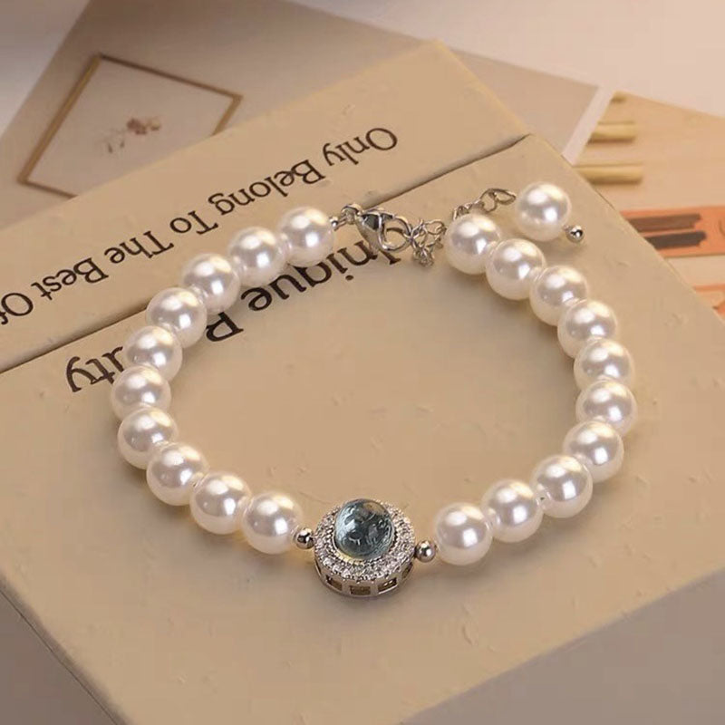 Round Bead Crystal Natural Freshwater Pearl Bracelet