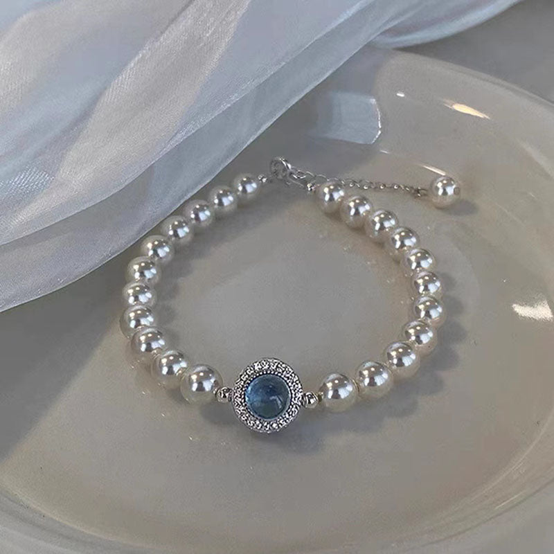 Round Bead Crystal Natural Freshwater Pearl Bracelet