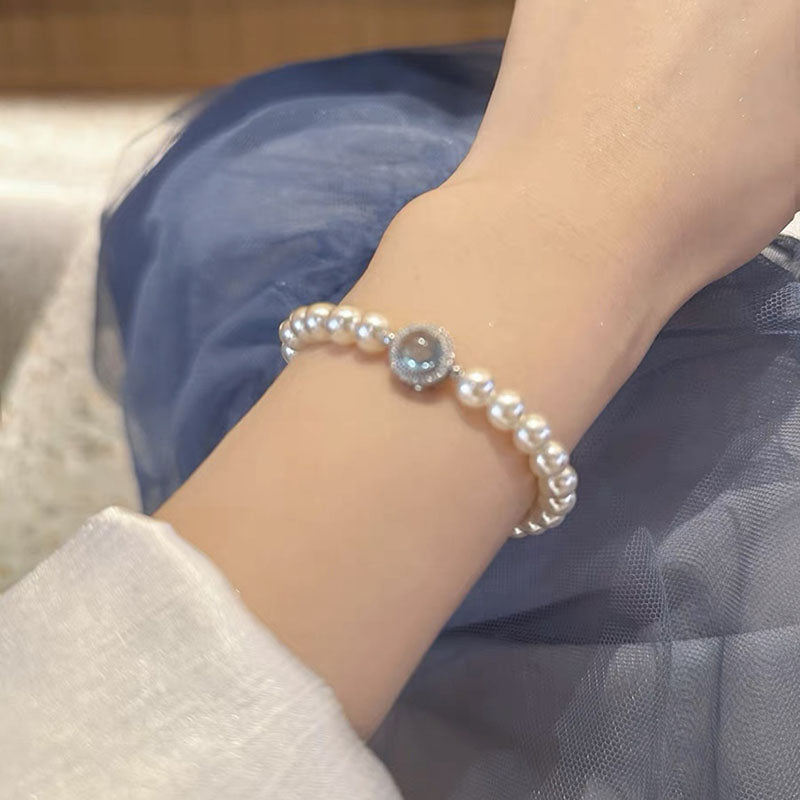 Round Bead Crystal Natural Freshwater Pearl Bracelet