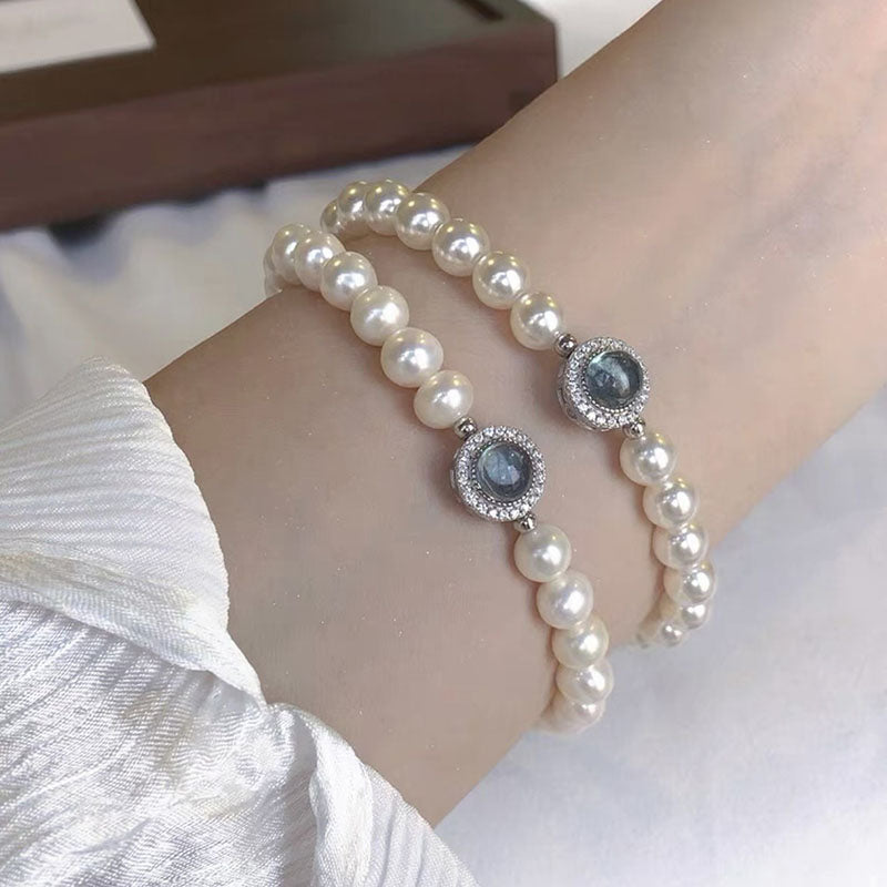 Round Bead Crystal Natural Freshwater Pearl Bracelet