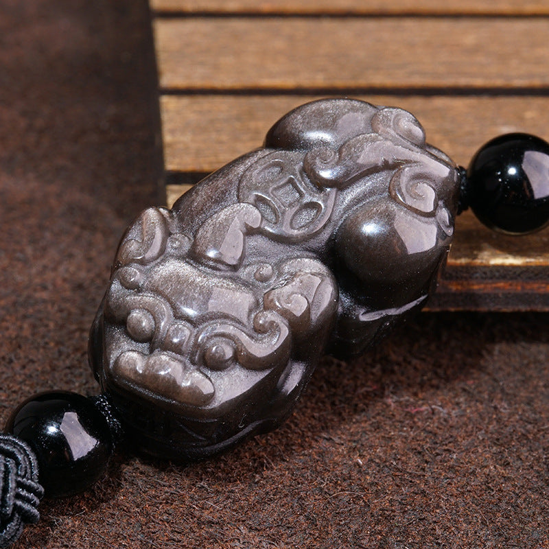 Brave Troops Natural Silver Obsidian Bracelet