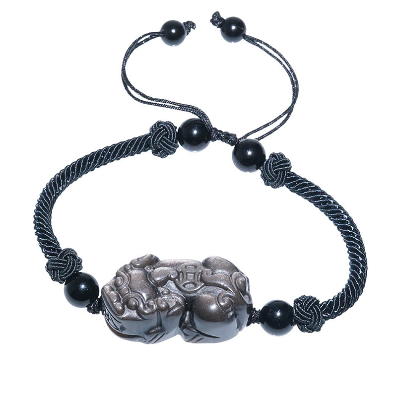 Brave Troops Natural Silver Obsidian Bracelet