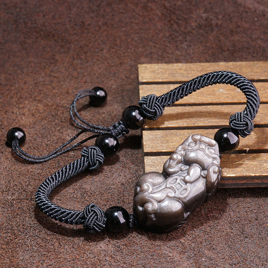 Brave Troops Natural Silver Obsidian Bracelet