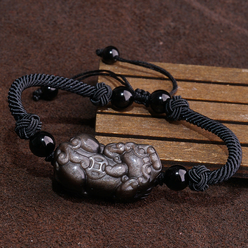 Brave Troops Natural Silver Obsidian Bracelet