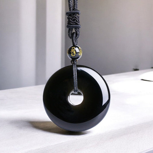 Black Obsidian Peace Buckle Necklace