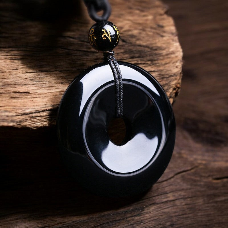 Black Obsidian Peace Buckle Necklace
