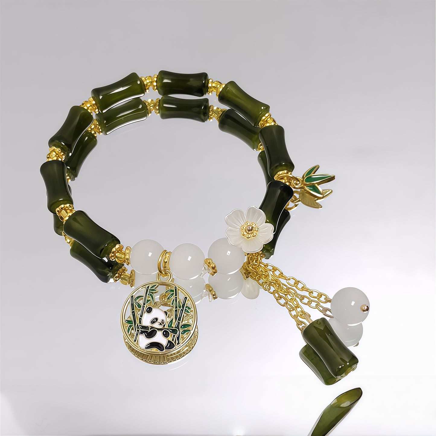 Chinese Panda Peach Blossom Lucky Bamboo Bracelet