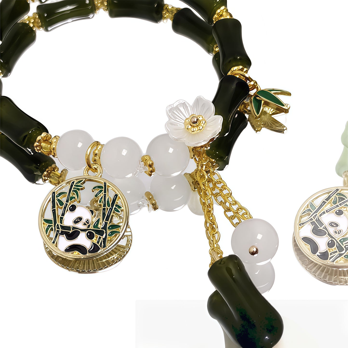Chinese Panda Peach Blossom Lucky Bamboo Bracelet