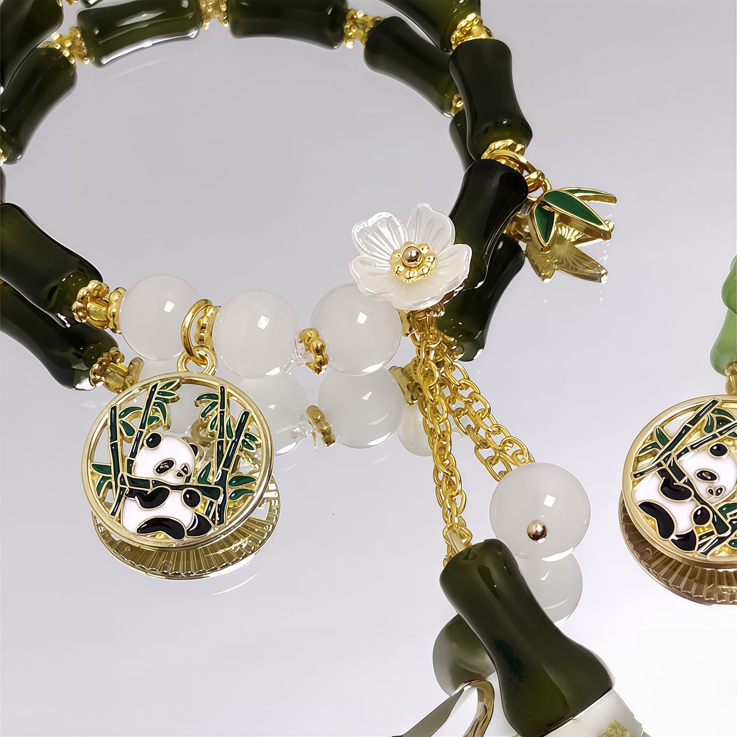 Chinese Panda Peach Blossom Lucky Bamboo Bracelet
