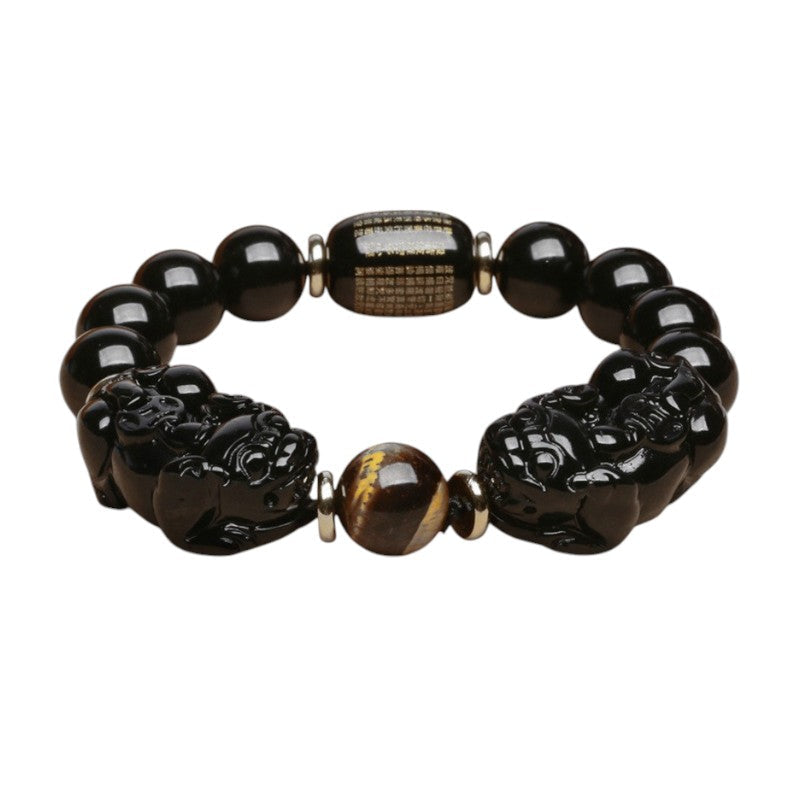 Double Pixiu Obsidian Tiger Eye Beads Bracelet