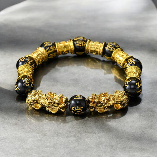 Double Pixiu Black Obsidian Bracelet