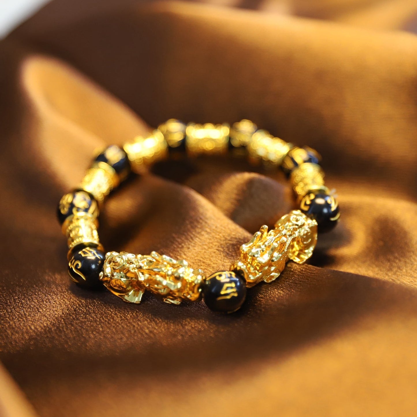 Double Pixiu Black Obsidian Bracelet