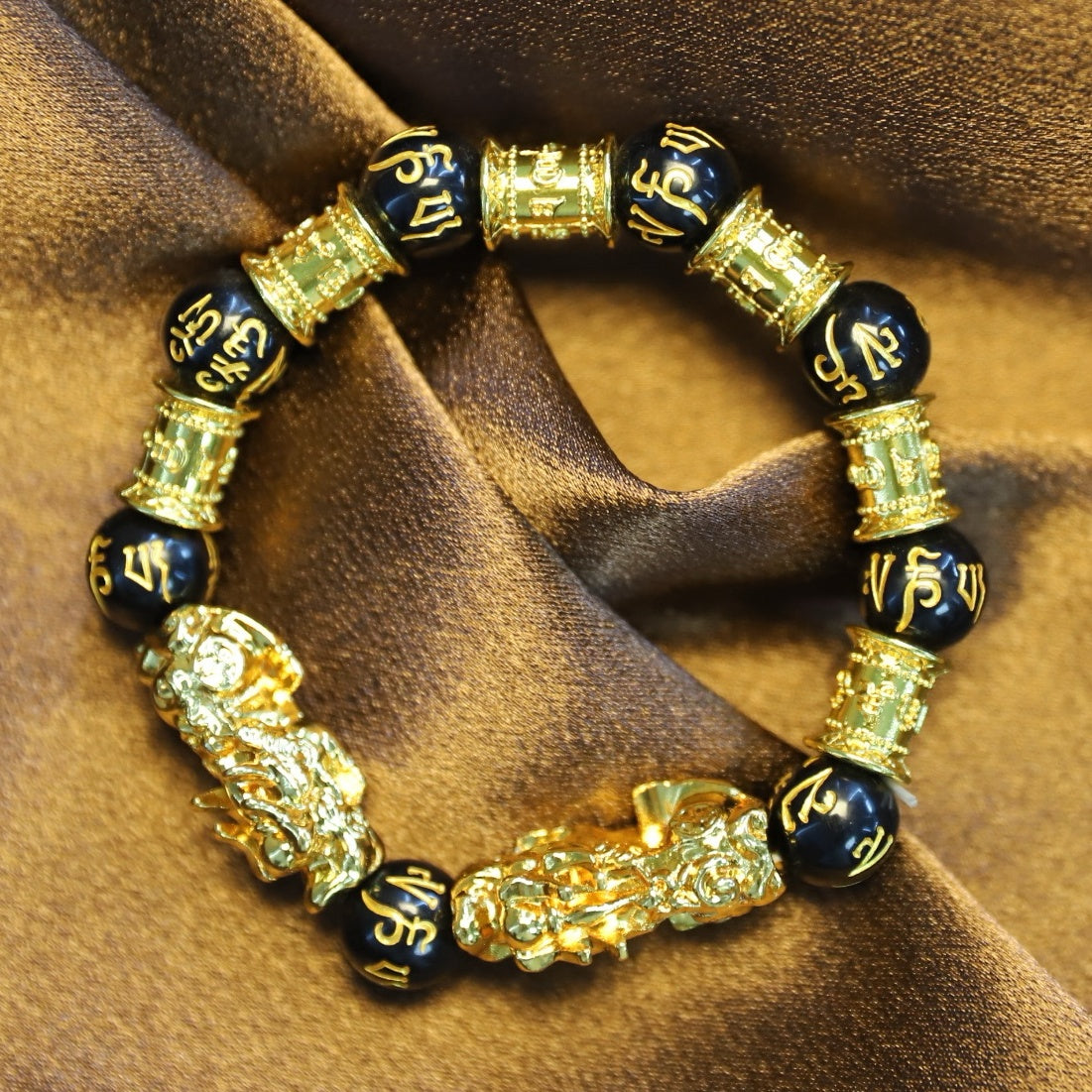 Double Pixiu Black Obsidian Bracelet