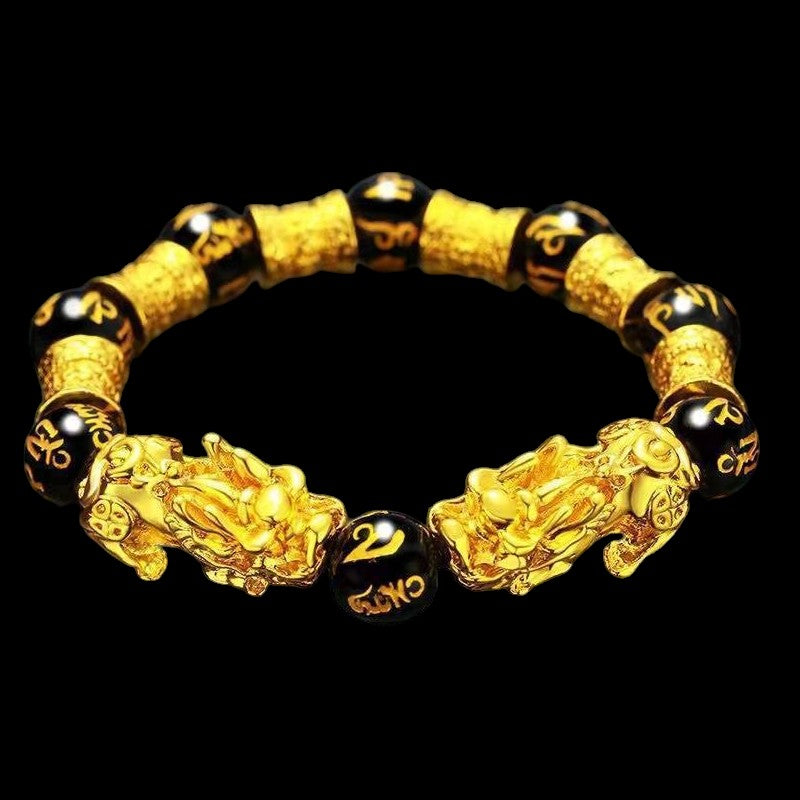 Double Pixiu Black Obsidian Bracelet